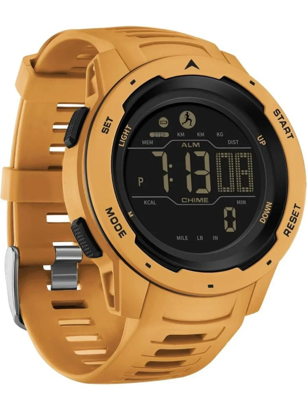 Men's Yellow Analog Quartz Sport Waterproof Pedometer Alarm LED Digital Watch